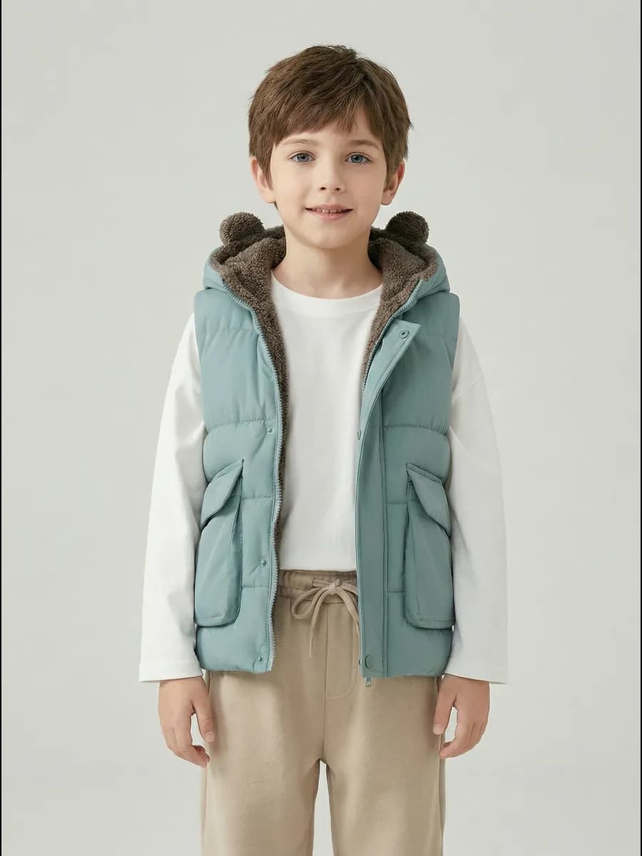 Утепленный жилет безрукавка с капюшоном и ушками