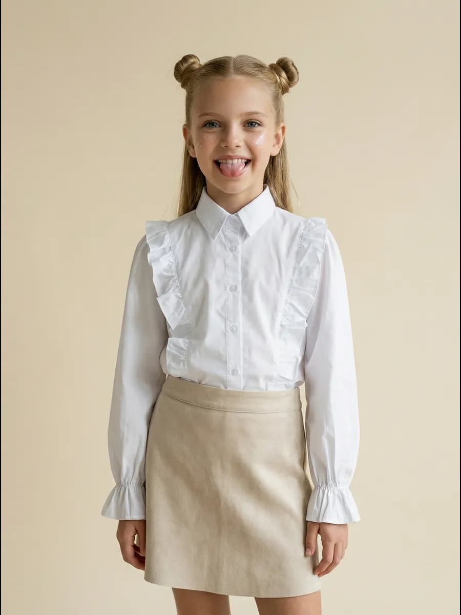 Блузка нарядная школьная с длинным рукавом с воланами