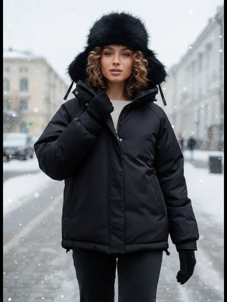 Куртка оверсайз с капюшоном демисезонная