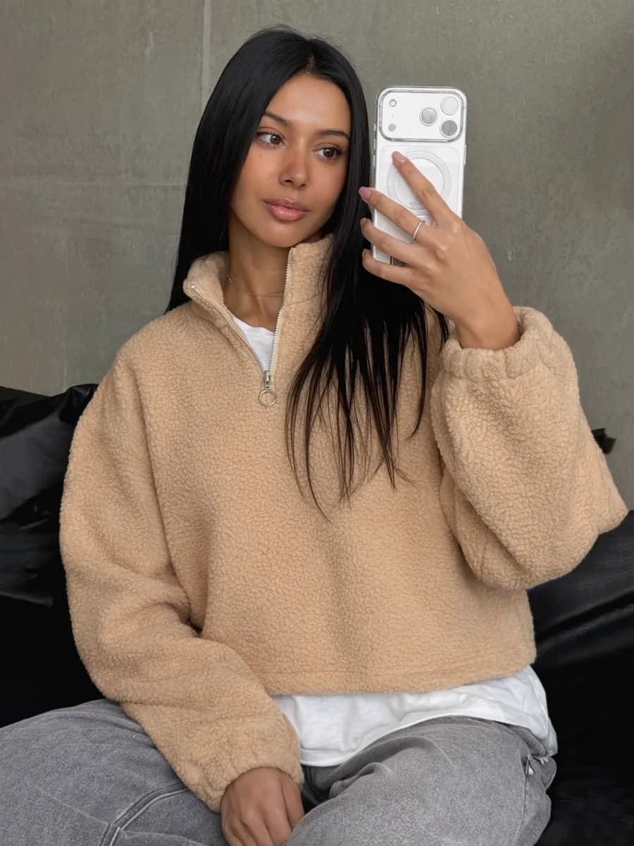 Толстовка женская худи с молнией плюшевая флиска