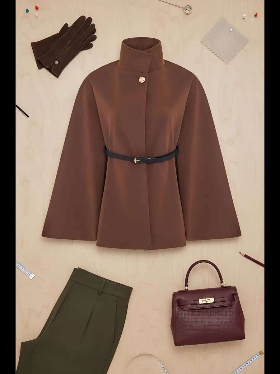 Пончо кейп кашемировая теплая накидка пальто - фото 1