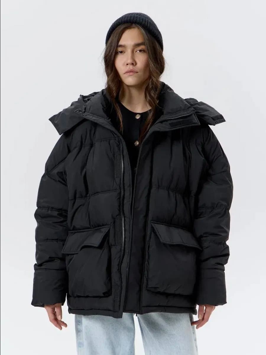 Пуховик зимний оверсайз со съемным капюшоном легкий y2k