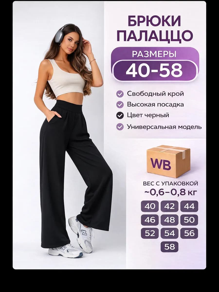 Брюки палаццо на резинке домашние