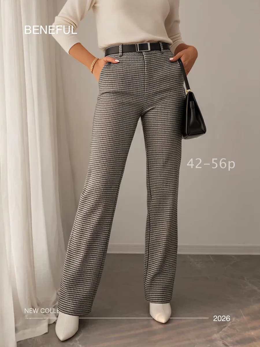 Брюки утепленные классические прямые в клетку