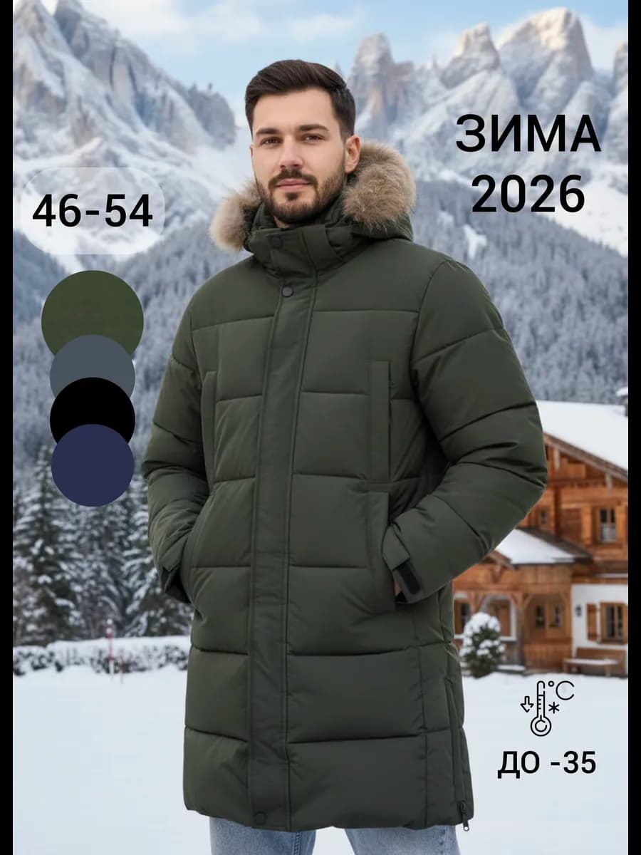 Куртка зимняя удлиненная пуховик с капюшоном