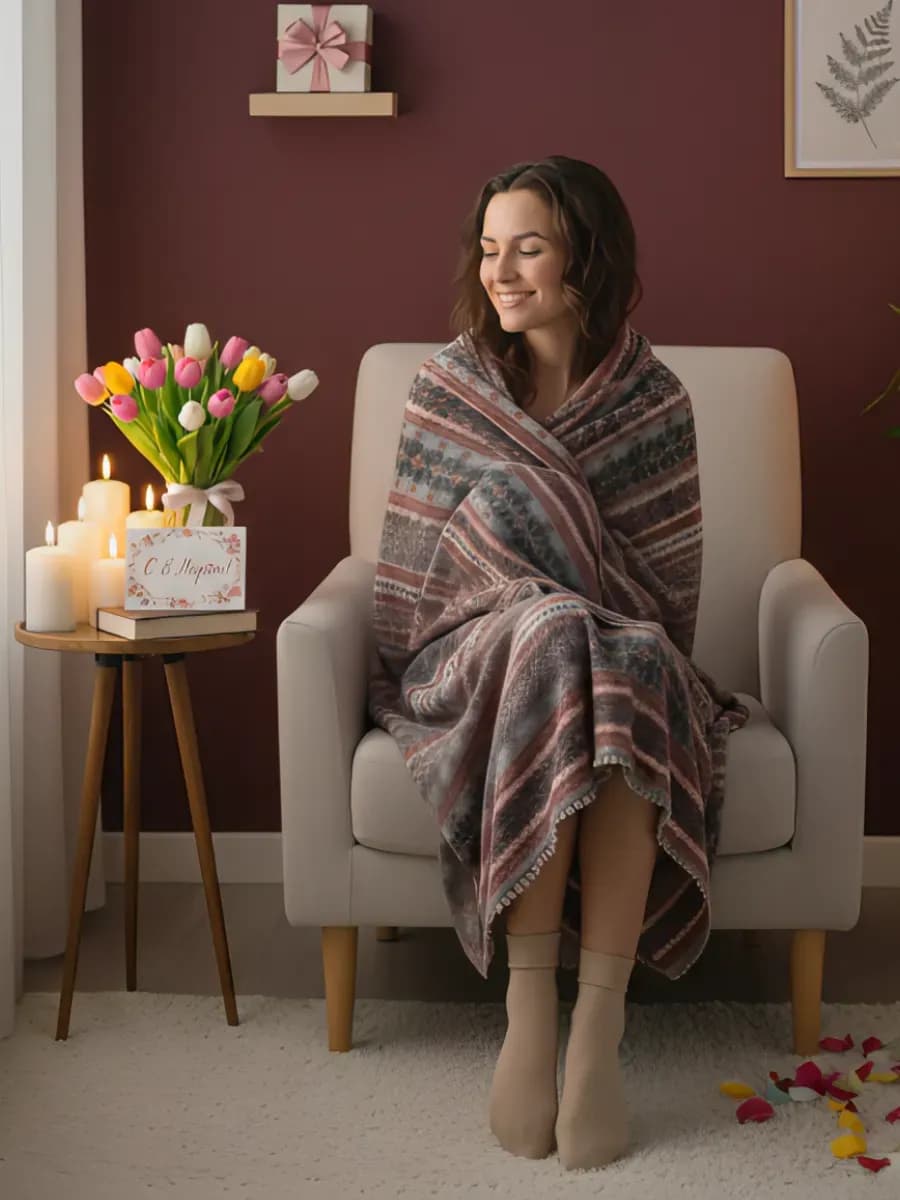 Плед 150х180 флисовый подарок 8 марта, 14 февраля