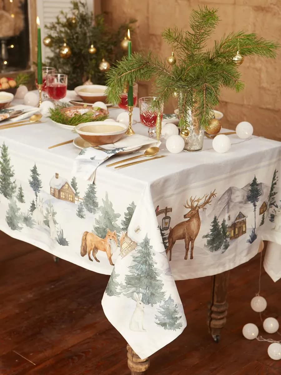 Скатерть новогодняя на стол 150 х 110 см прямоугольная