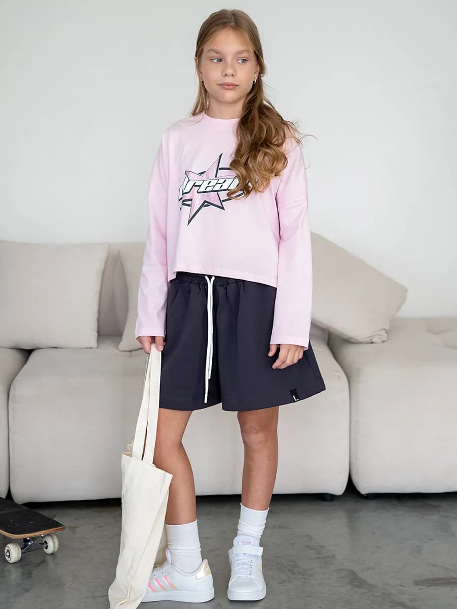 Весенний костюм для девочки, лонгслив и шорты
