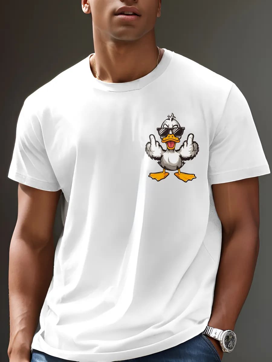 Футболка белая летняя и принт утка хлопок - фото 1