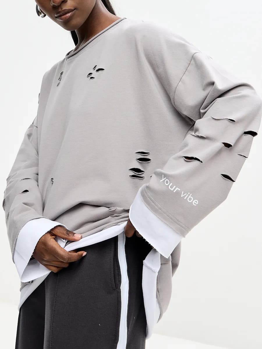 лонгслив хлопок базовый оверсайз трикотажный с дырками