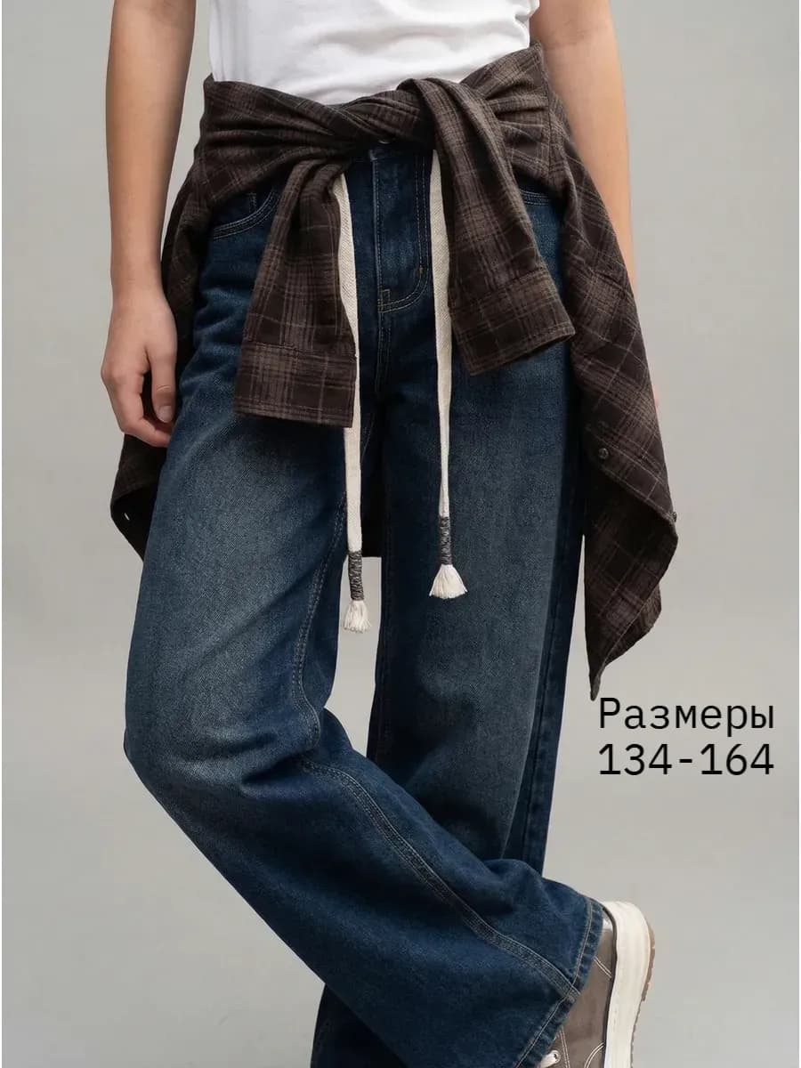 Джинсы багги широкие на резинке