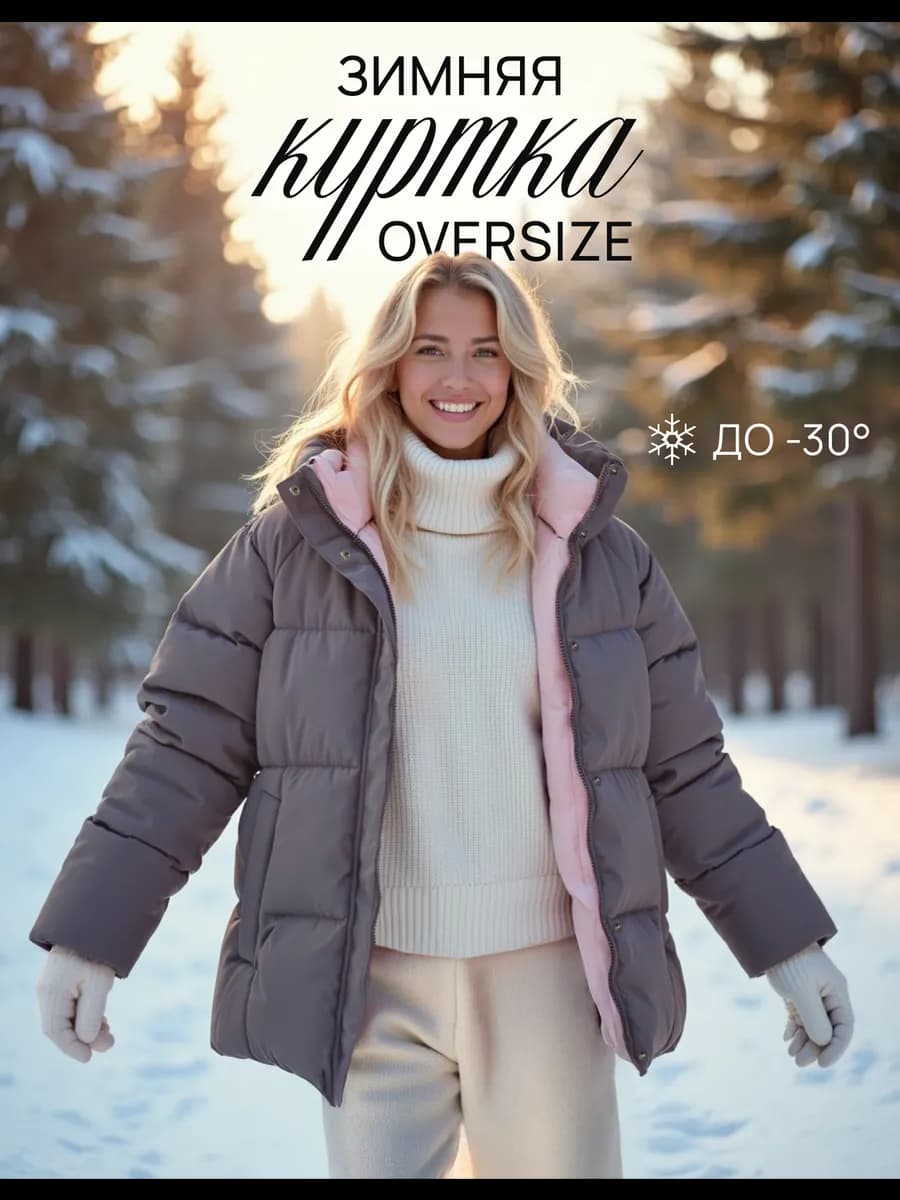 Куртка зимняя оверсайз пуховик с капюшоном