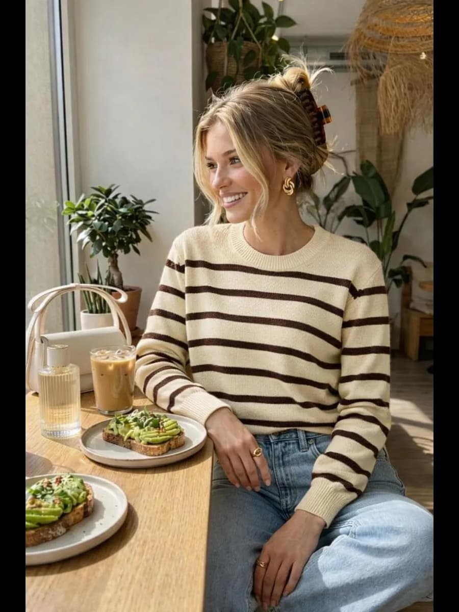 Тонкий джемпер в полоску вязаный