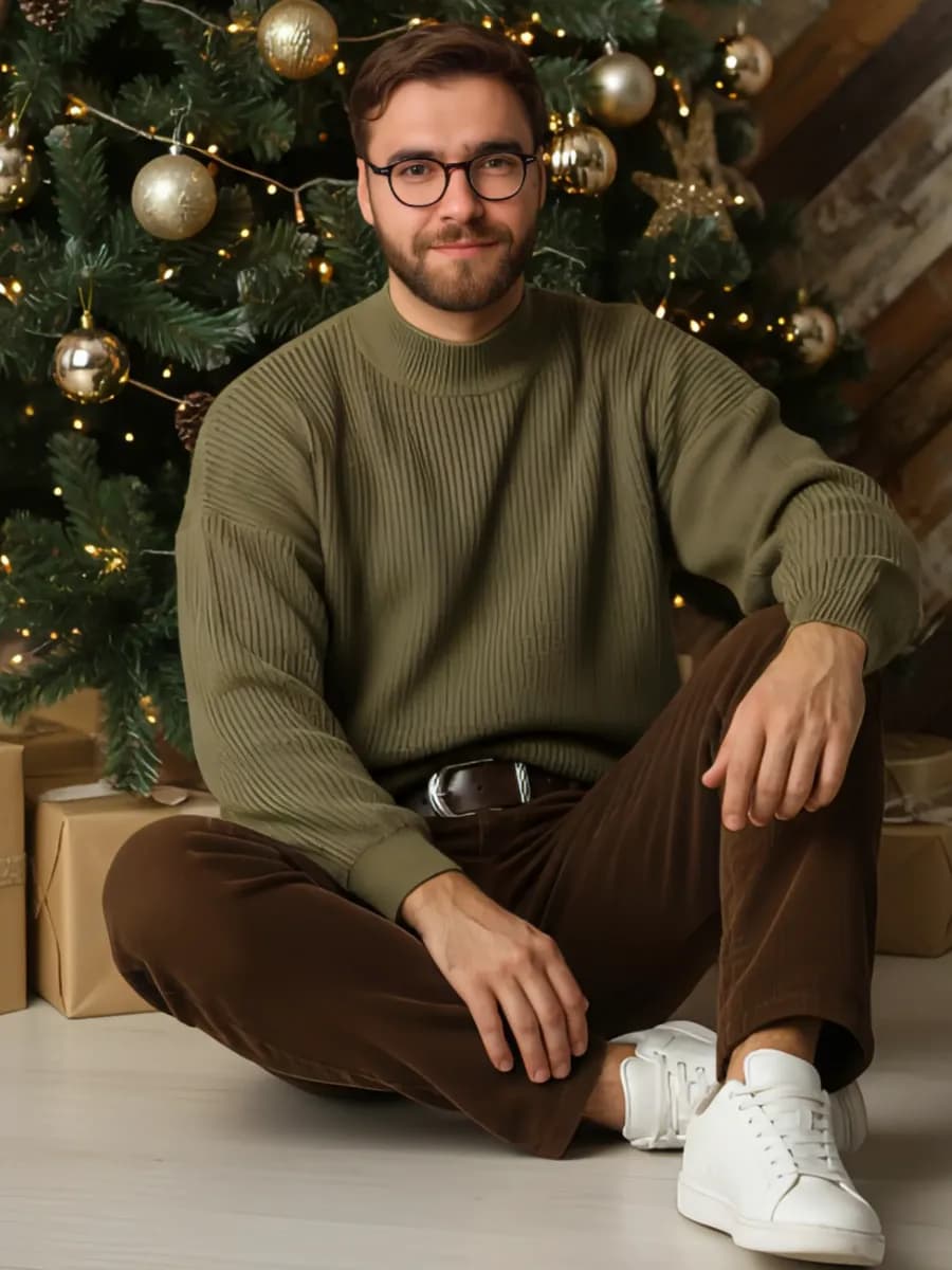 Свитер с воротом цвета хаки