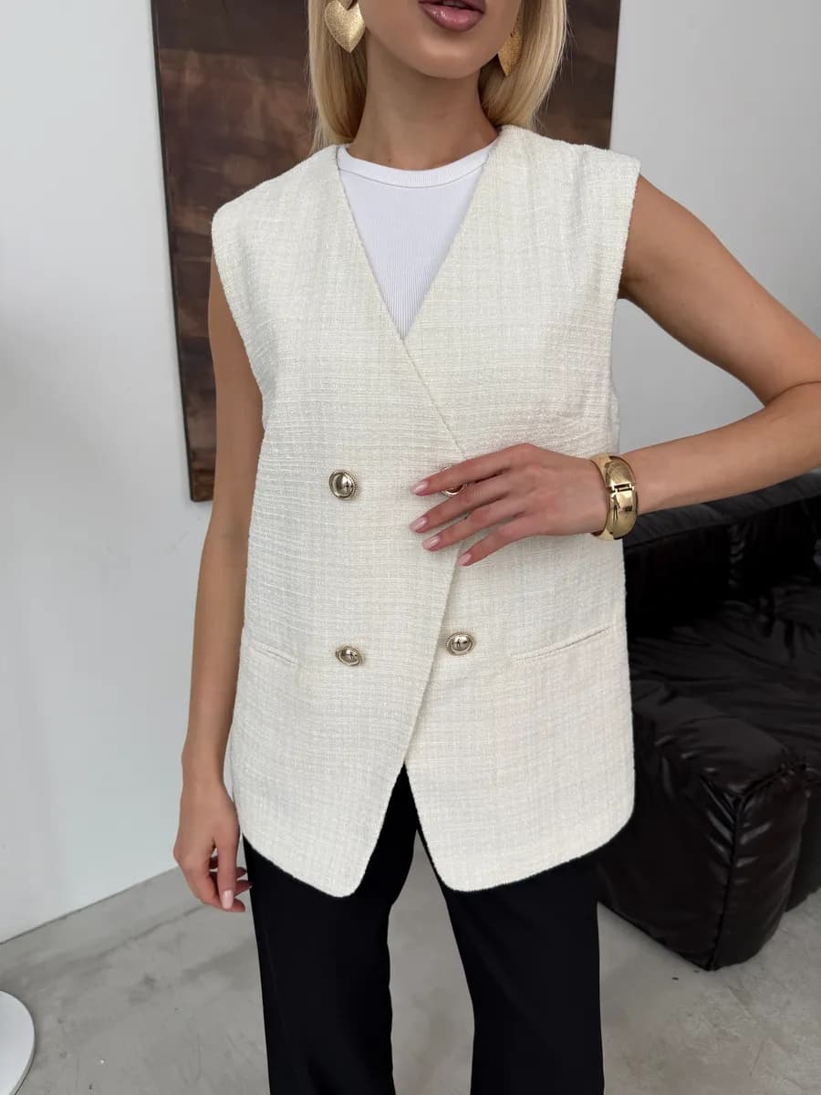 Жилетка нарядная удлиненная твидовая - фото 1