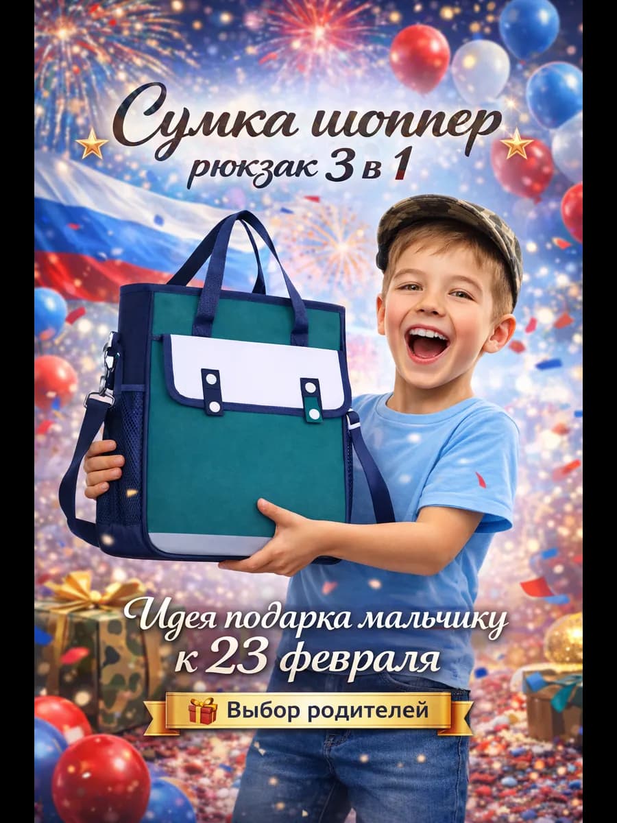 Сумка шоппер рюкзак на молнии подарок - фото 1