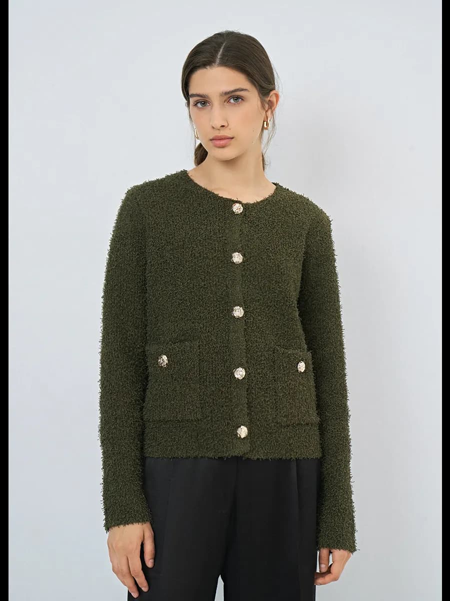 Укороченный кардиган из махровой пряжи - фото 1