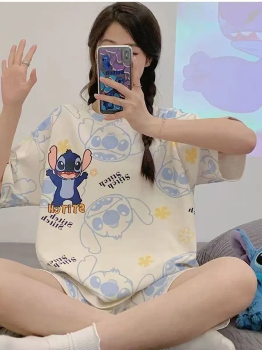 Стич пижама с шортами и футболкой для подростка домашняя