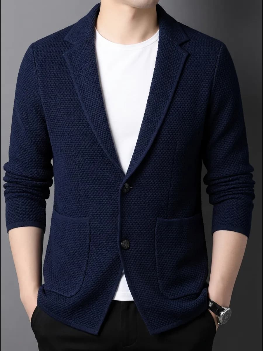 Трикотажный пиджак кардиган с длинным рукавом - фото 1