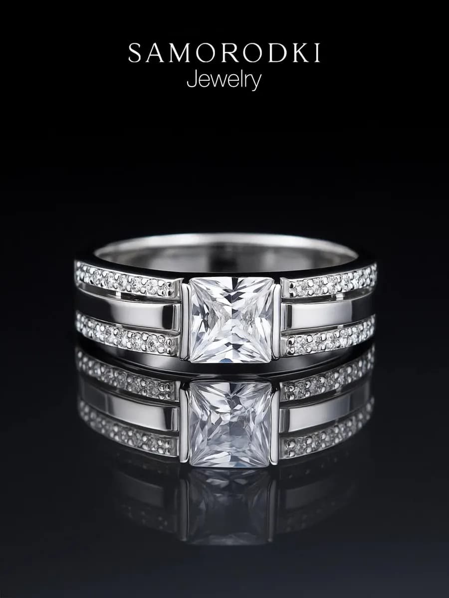 Серебряное кольцо с камнем 925 квадратное