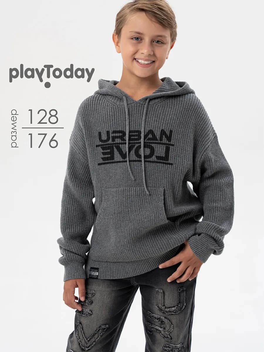 Джемпер вязаный с капюшоном хлопковый худи для подростка