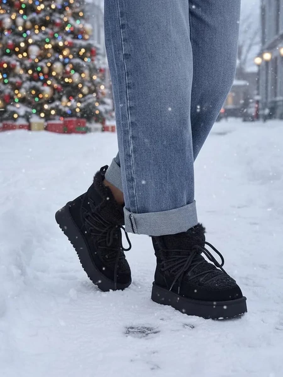 Угги зимние короткие на платформе натуральная замша