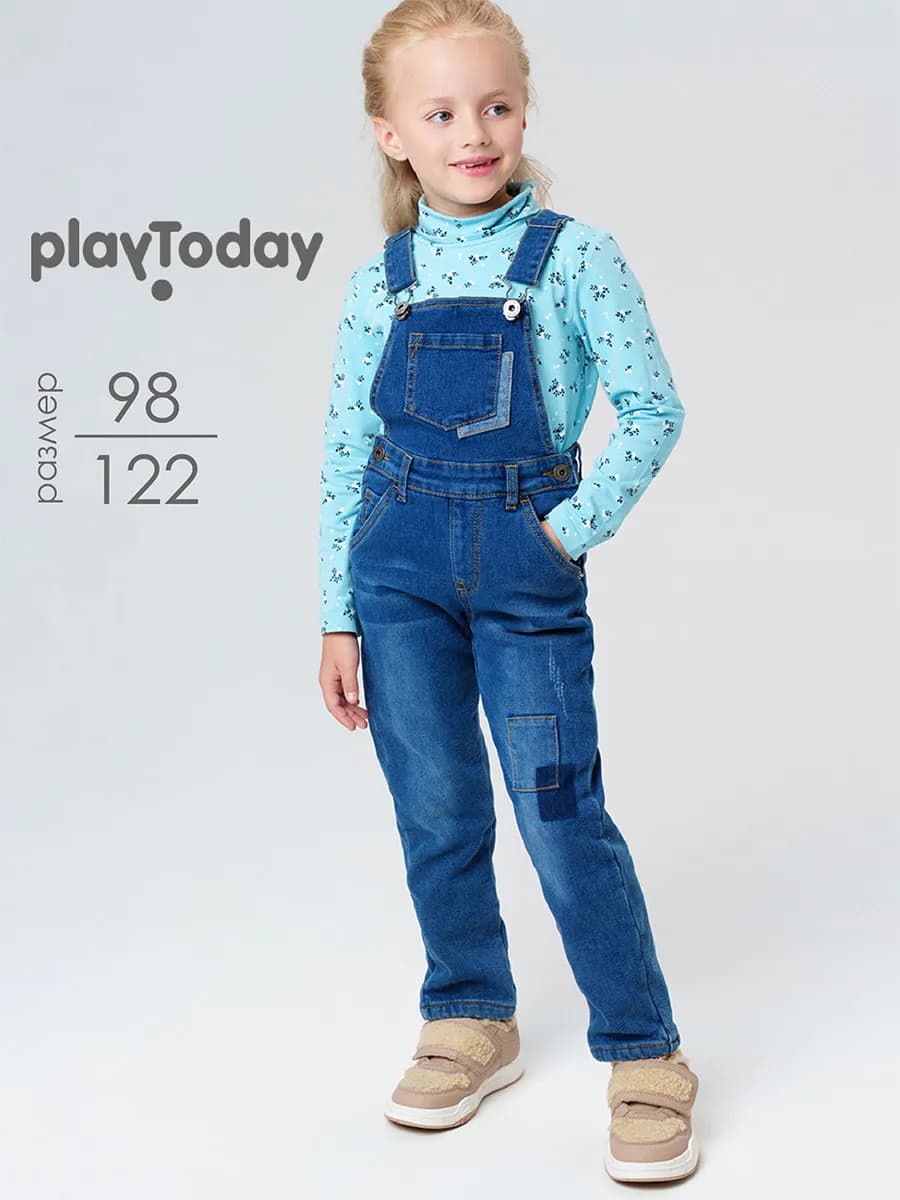 Полукомбинезон джинсовый на флисовой подкладке - фото 1