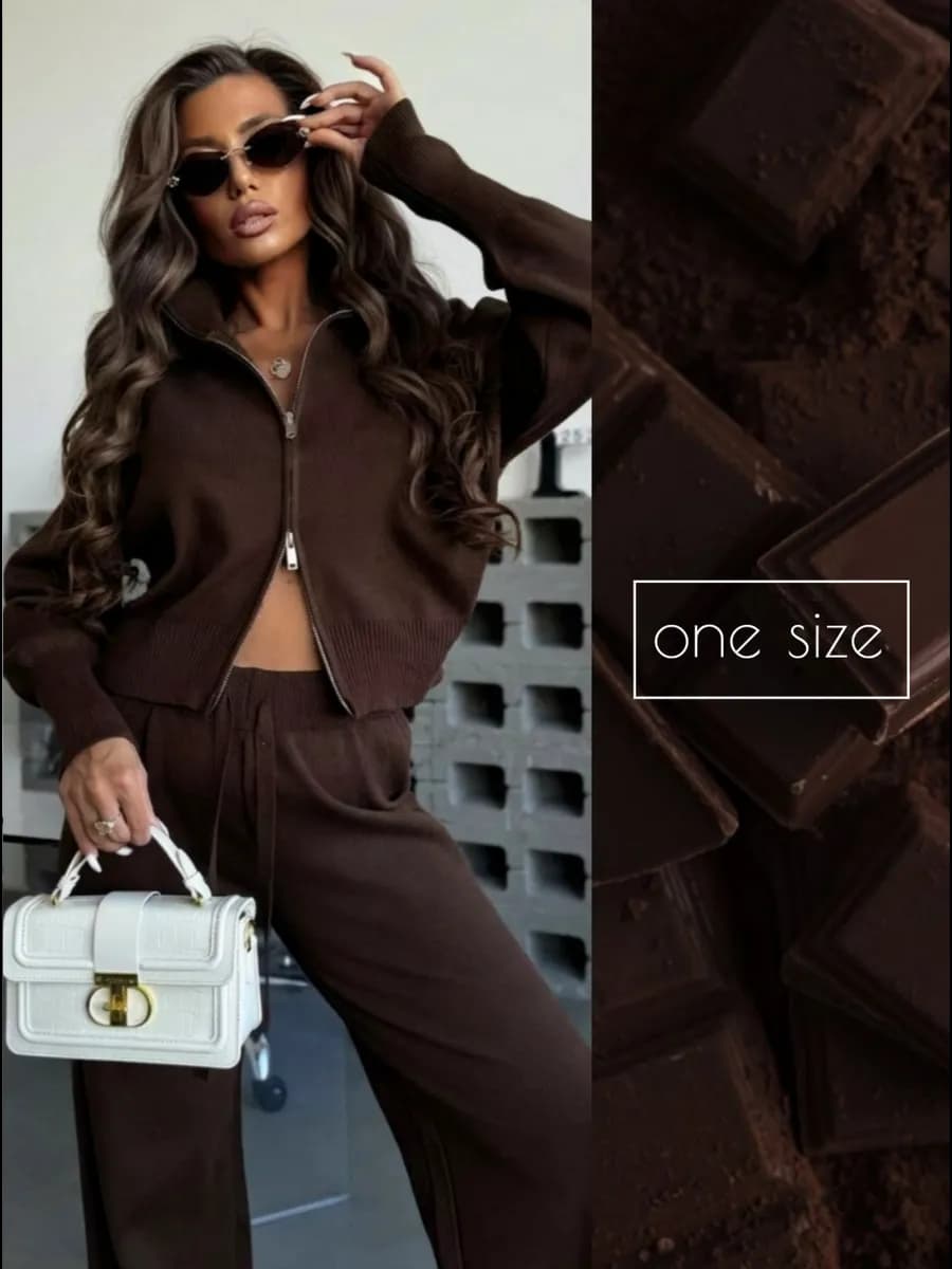 Костюм вязаный трикотажный теплый с брюками