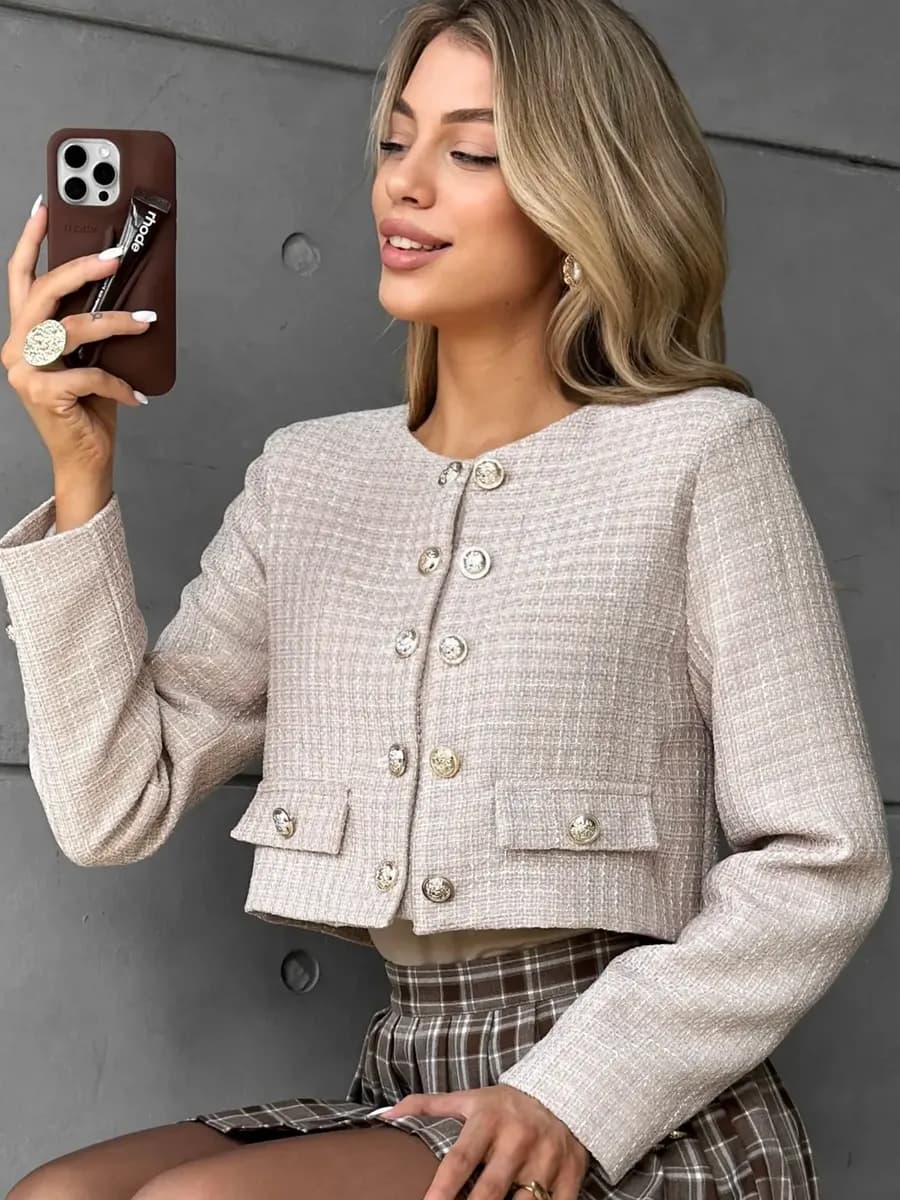 Жакет твидовый укороченный пиджак