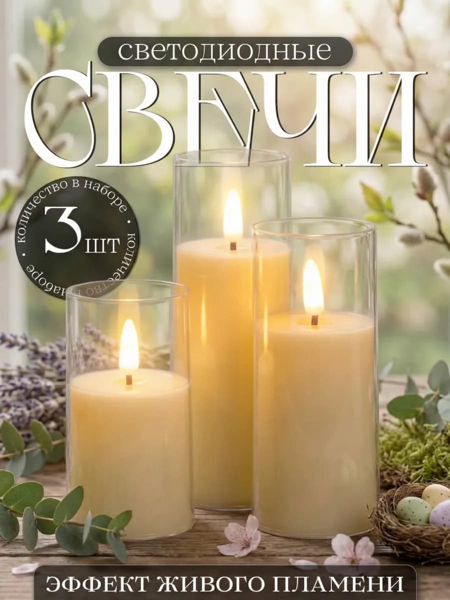Свечи светодиодные мерцающие на батарейках декор для дома