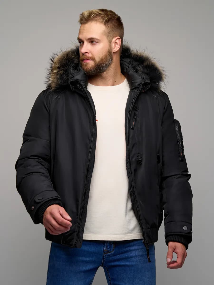 Пуховик зимний бомбер с капюшоном - фото 1