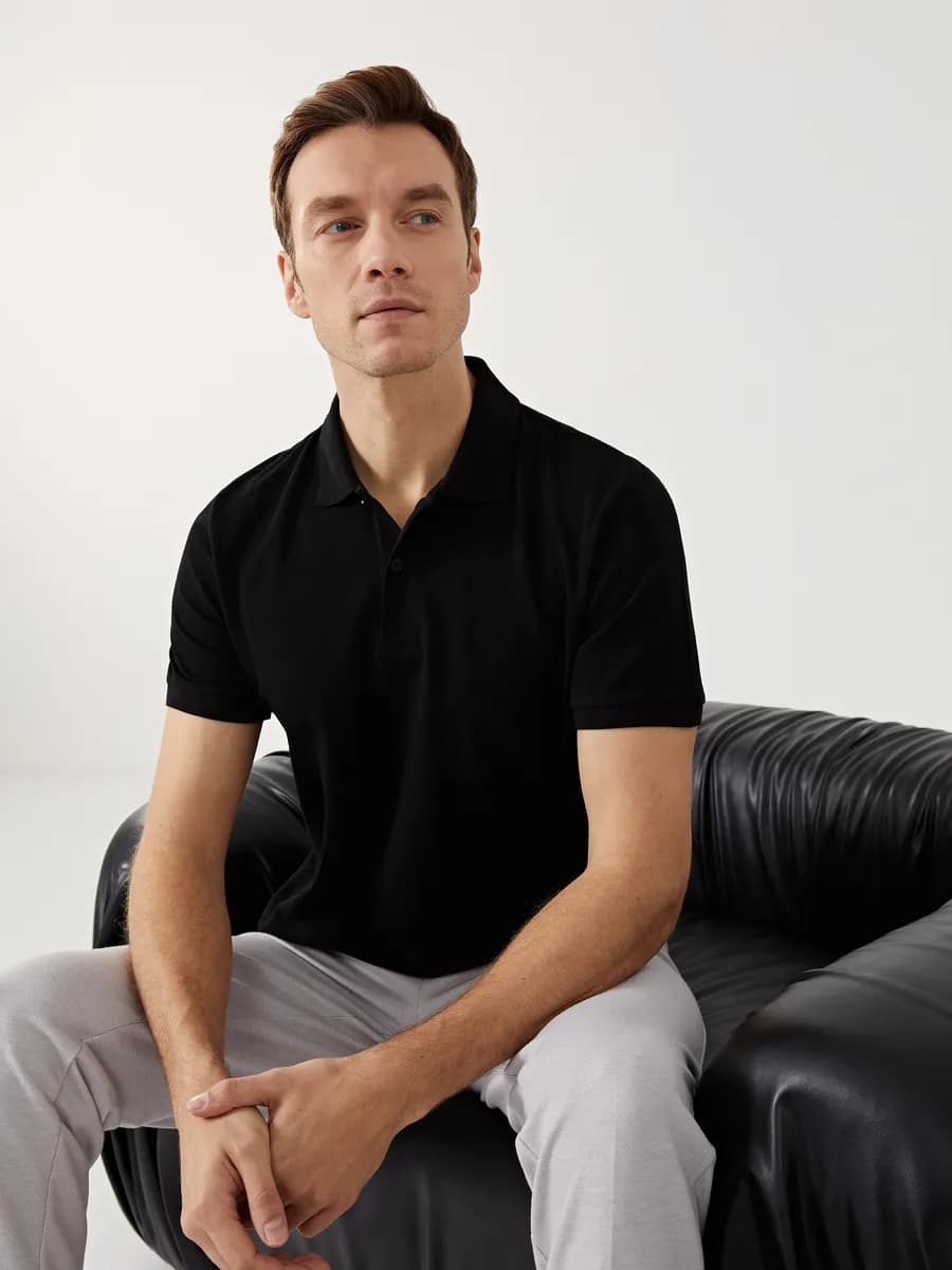 Мужская футболка-поло из пике с короткими рукавами