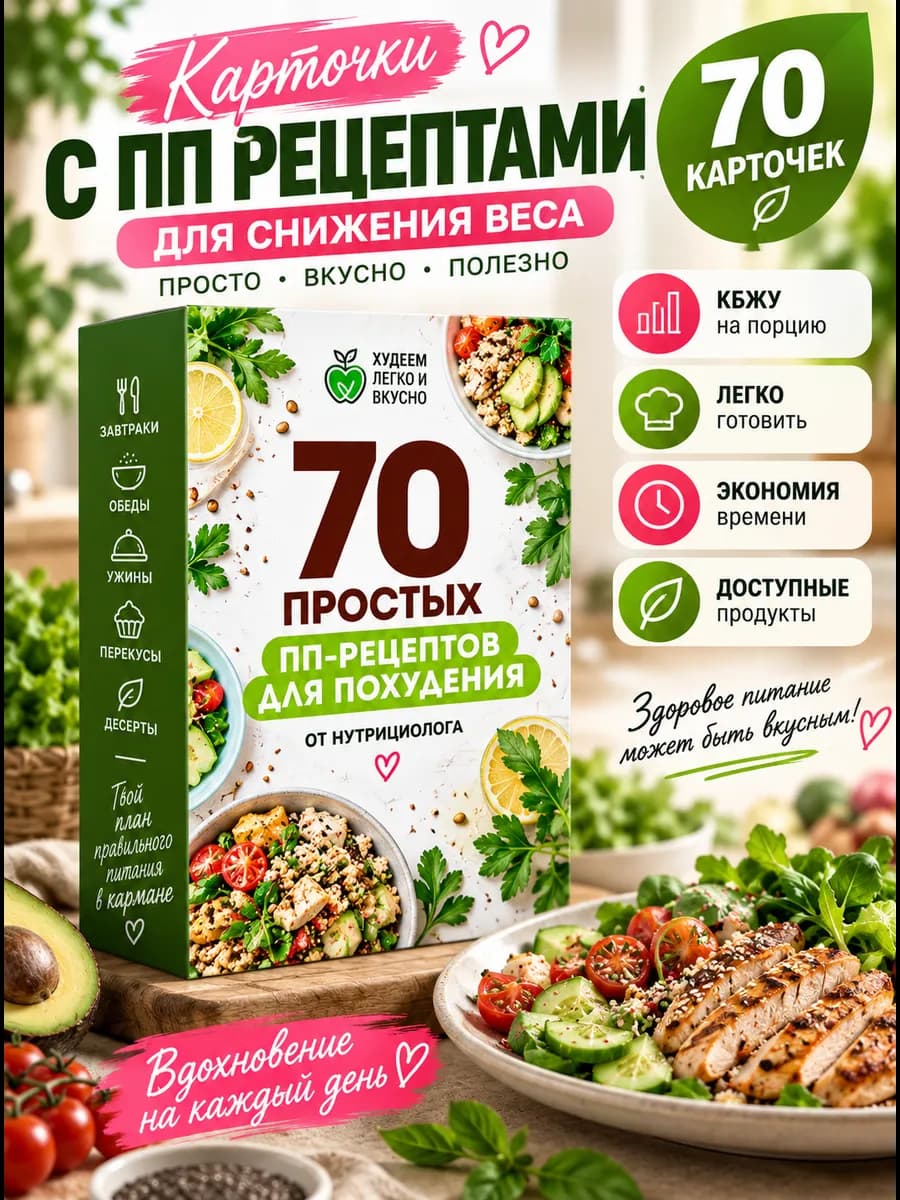 Карточки ПП рецептов для похудения на каждый день. Книга