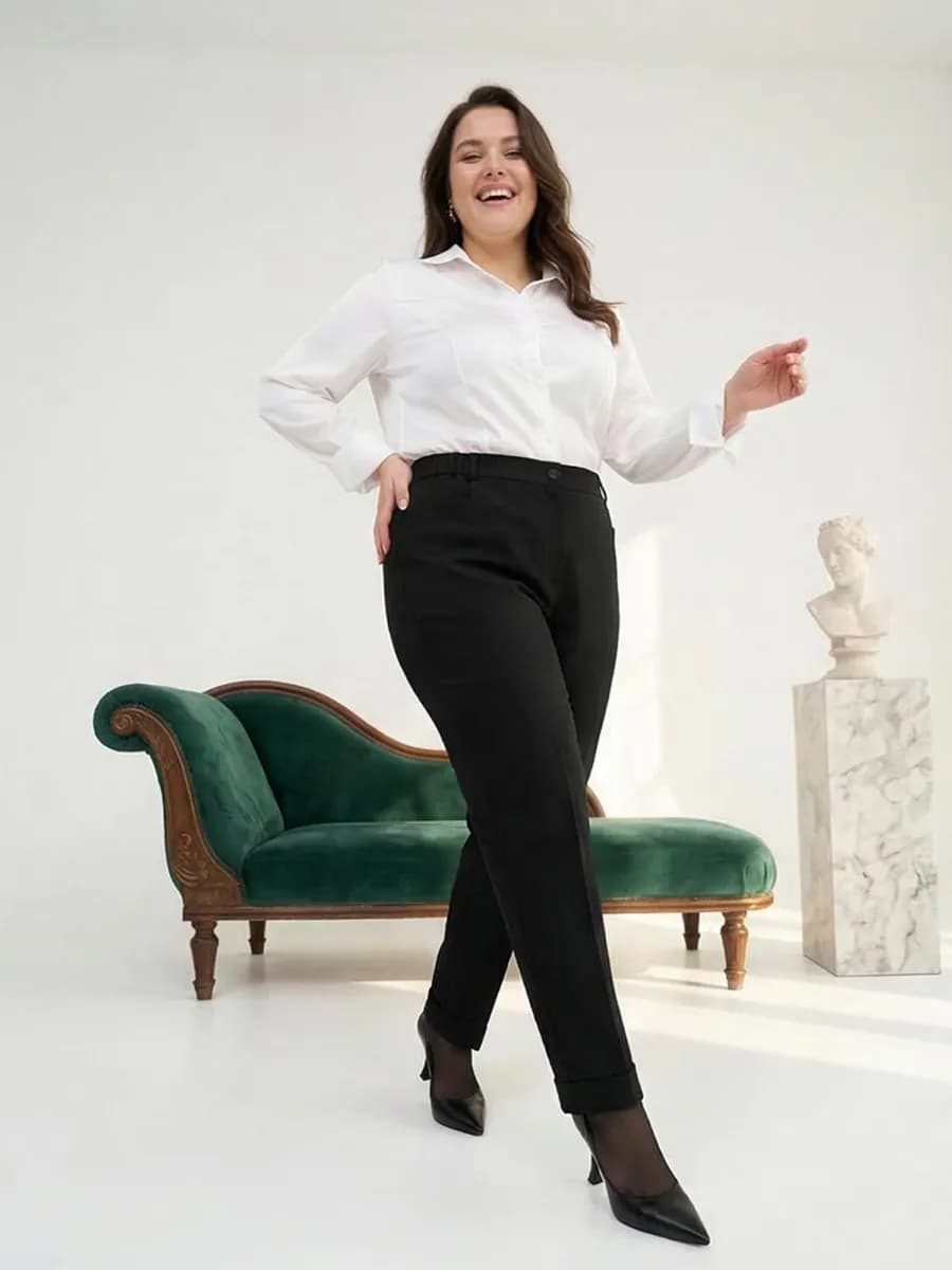 Брюки классические зауженные на резинке большие размеры