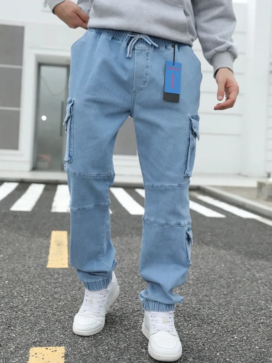 Джинсы джоггеры на резинке с карманами