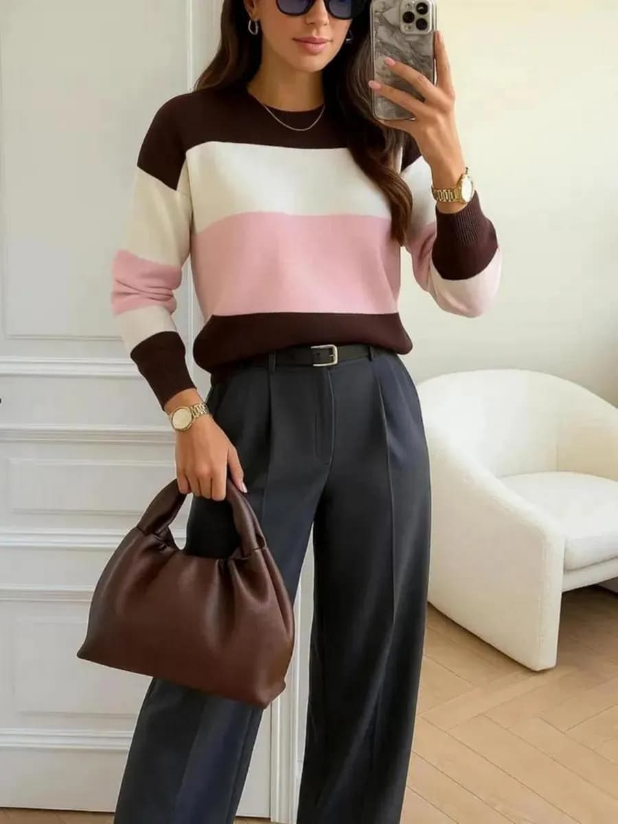 Тонкий джемпер свитер оверсайз вязаный в полоску