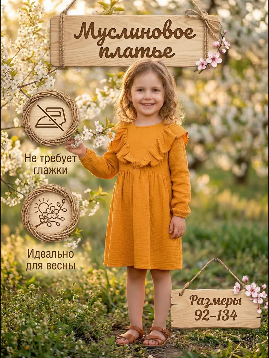 Платье нарядное с длинным рукавом хлопковое