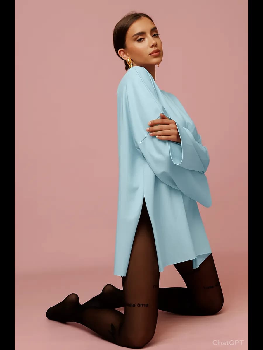 Лонгслив оверсайз однотонный базовый с разрезами - фото 1