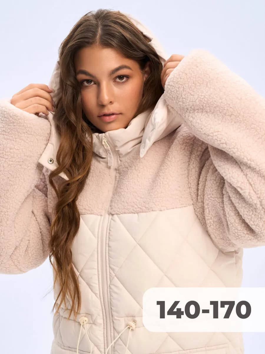 Куртка зимняя подростковая тедди с капюшоном