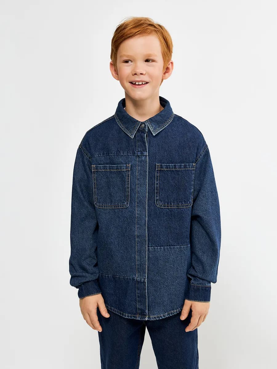 Джинсовая подростковая рубашка на кнопках - фото 1