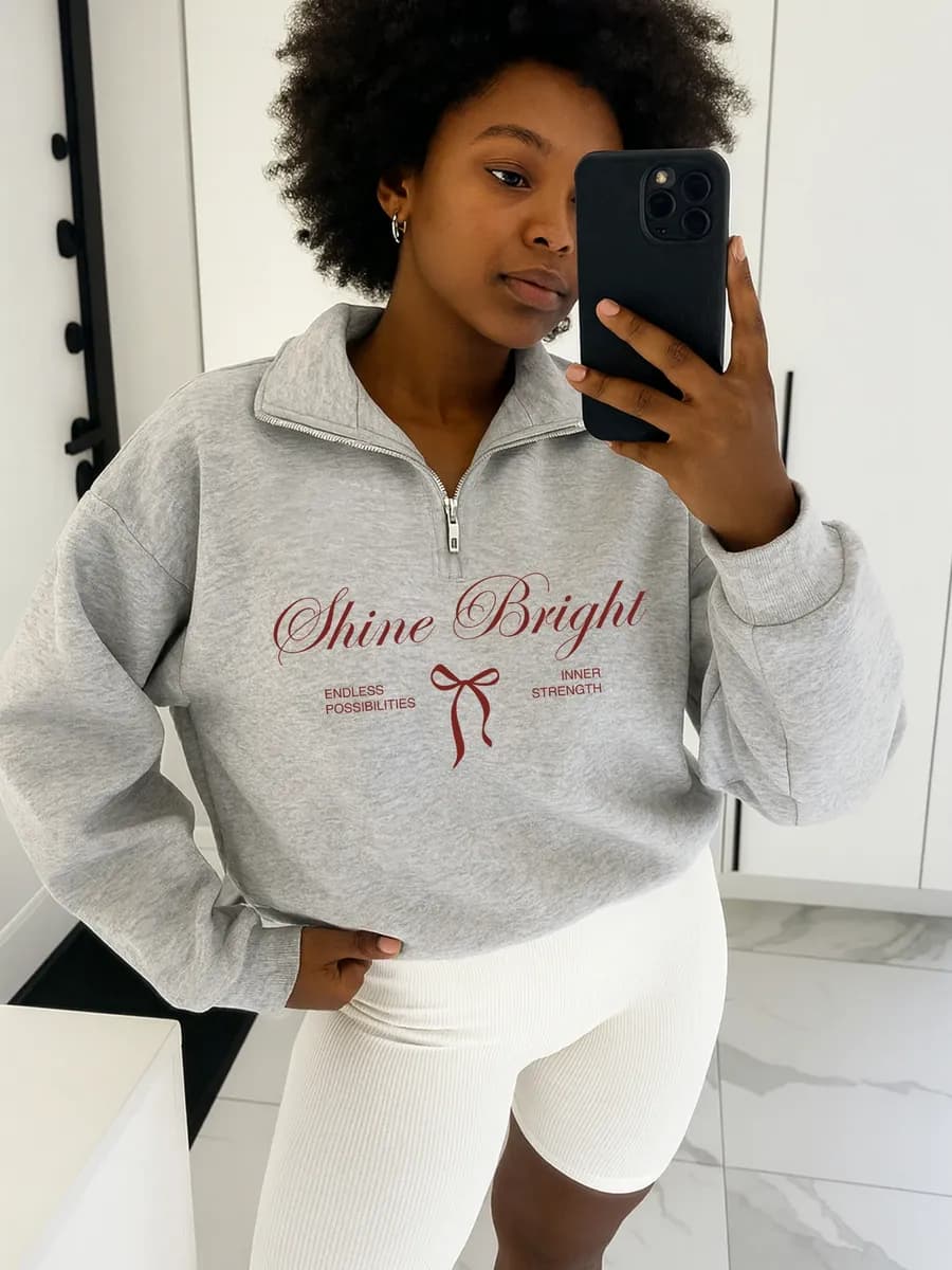 Свитшот на молнии поло полузамок с принтом оверсайз