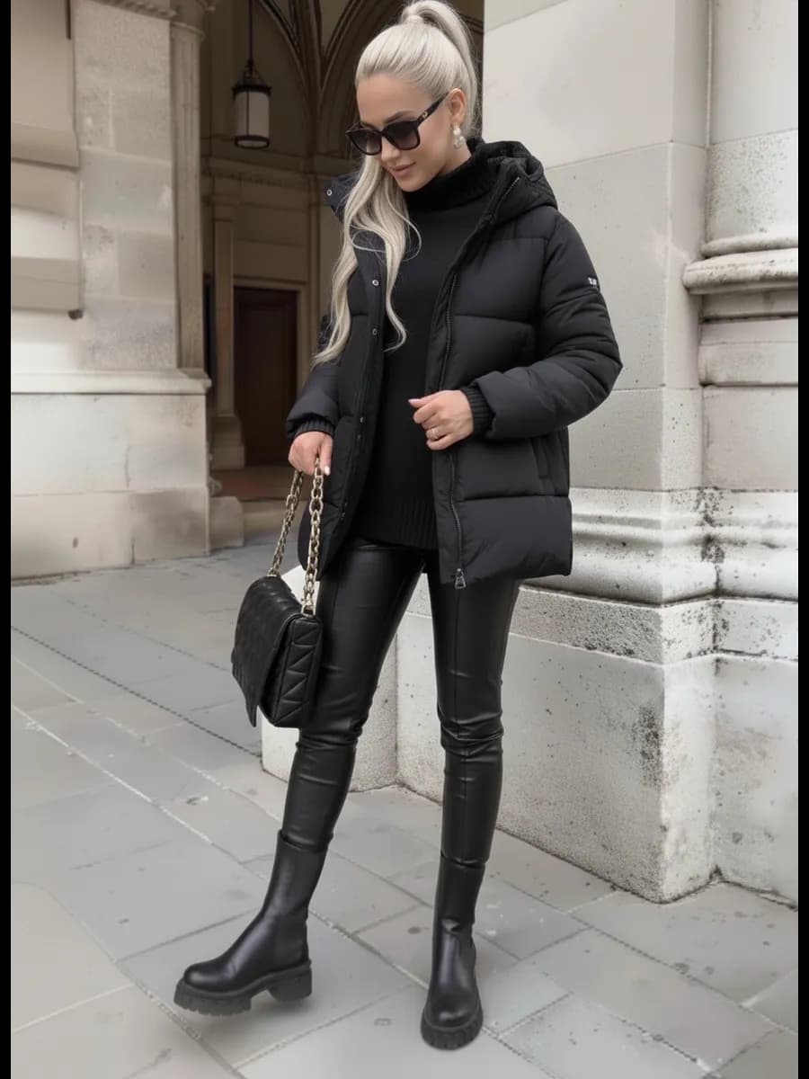 Пуховик зимний короткий оверсайз с капюшоном большие размеры