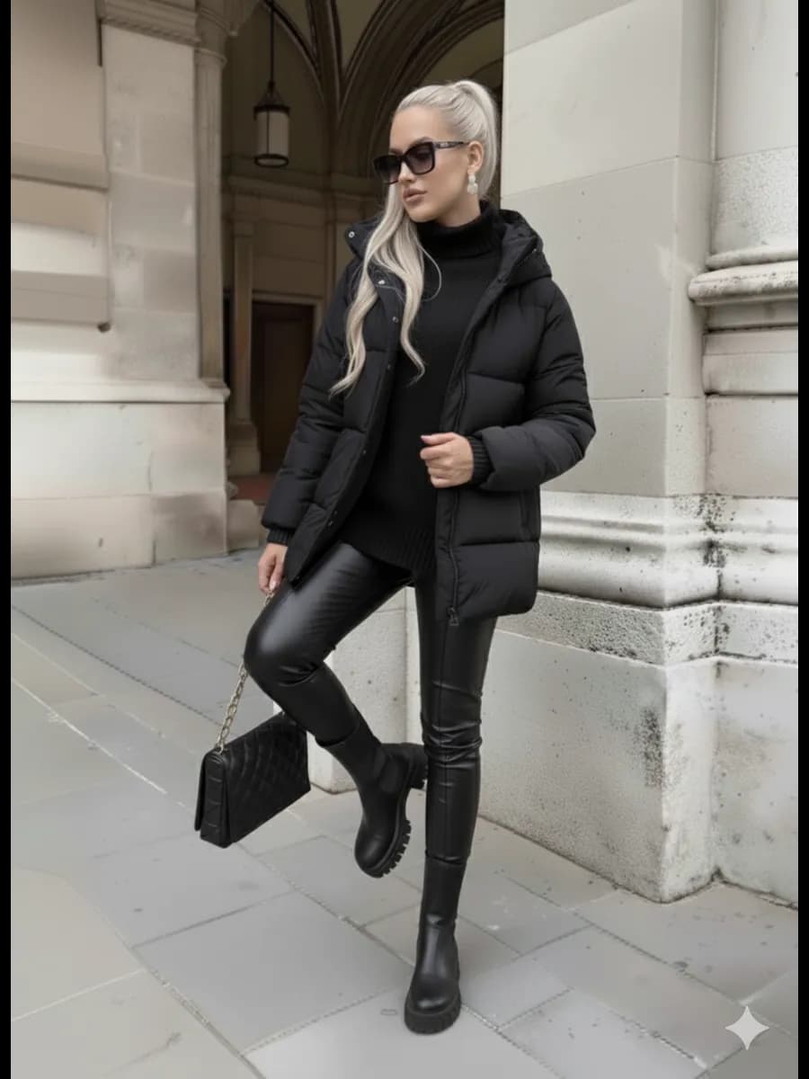 Пуховик зимний длинный оверсайз с капюшоном больших размеров