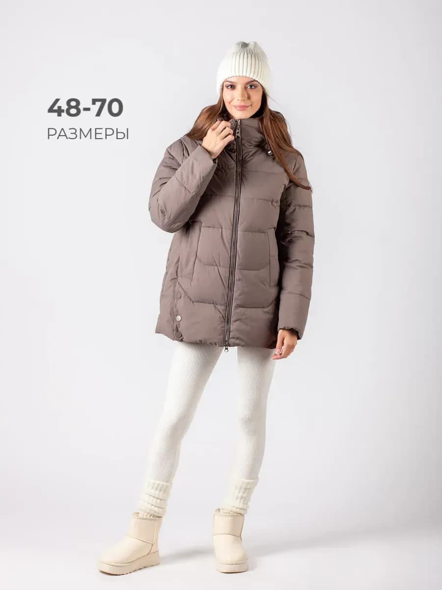 Пуховик зимний длинный оверсайз с капюшоном больших размеров