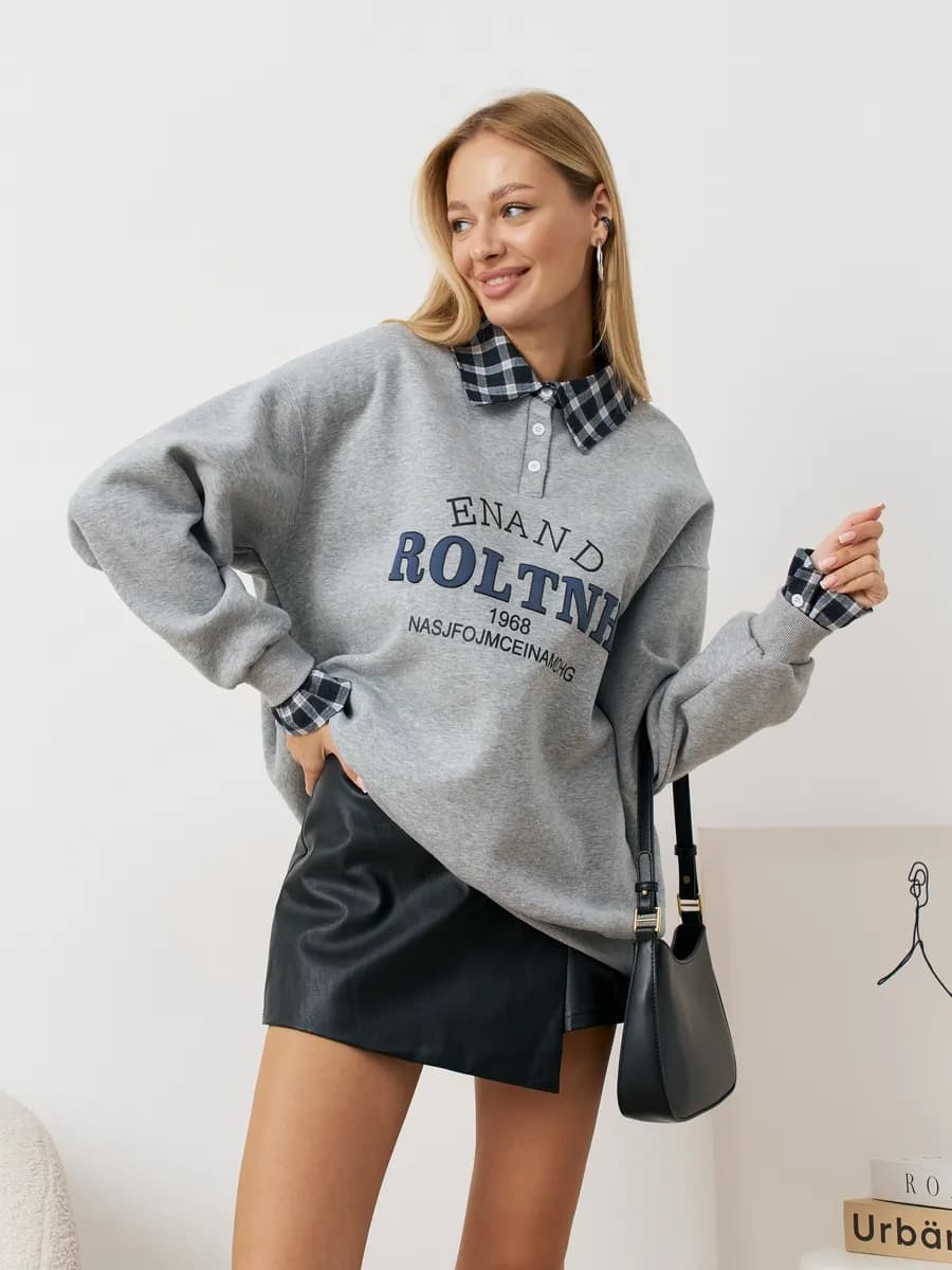 Свитшот оверсайз толстовка кофта с воротником