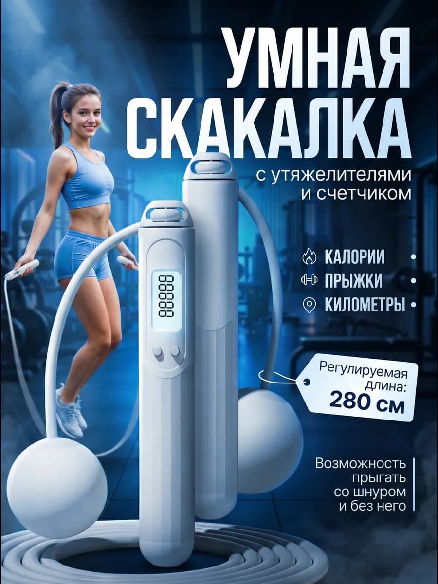 Умная скакалка для фитнеса со счетчиком и утяжелителем