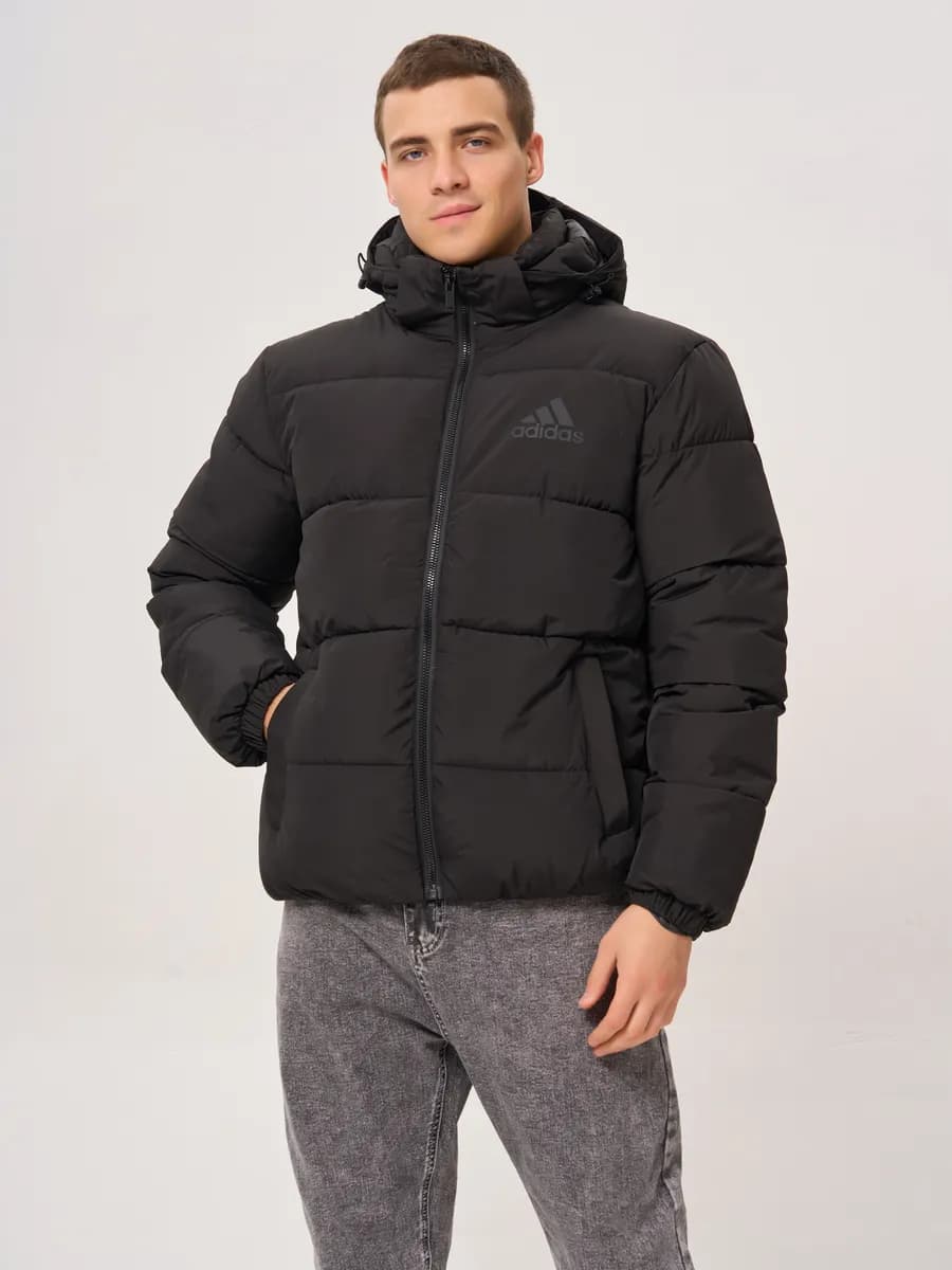 Куртка зимняя адидас мужская с капюшоном черная - фото 1