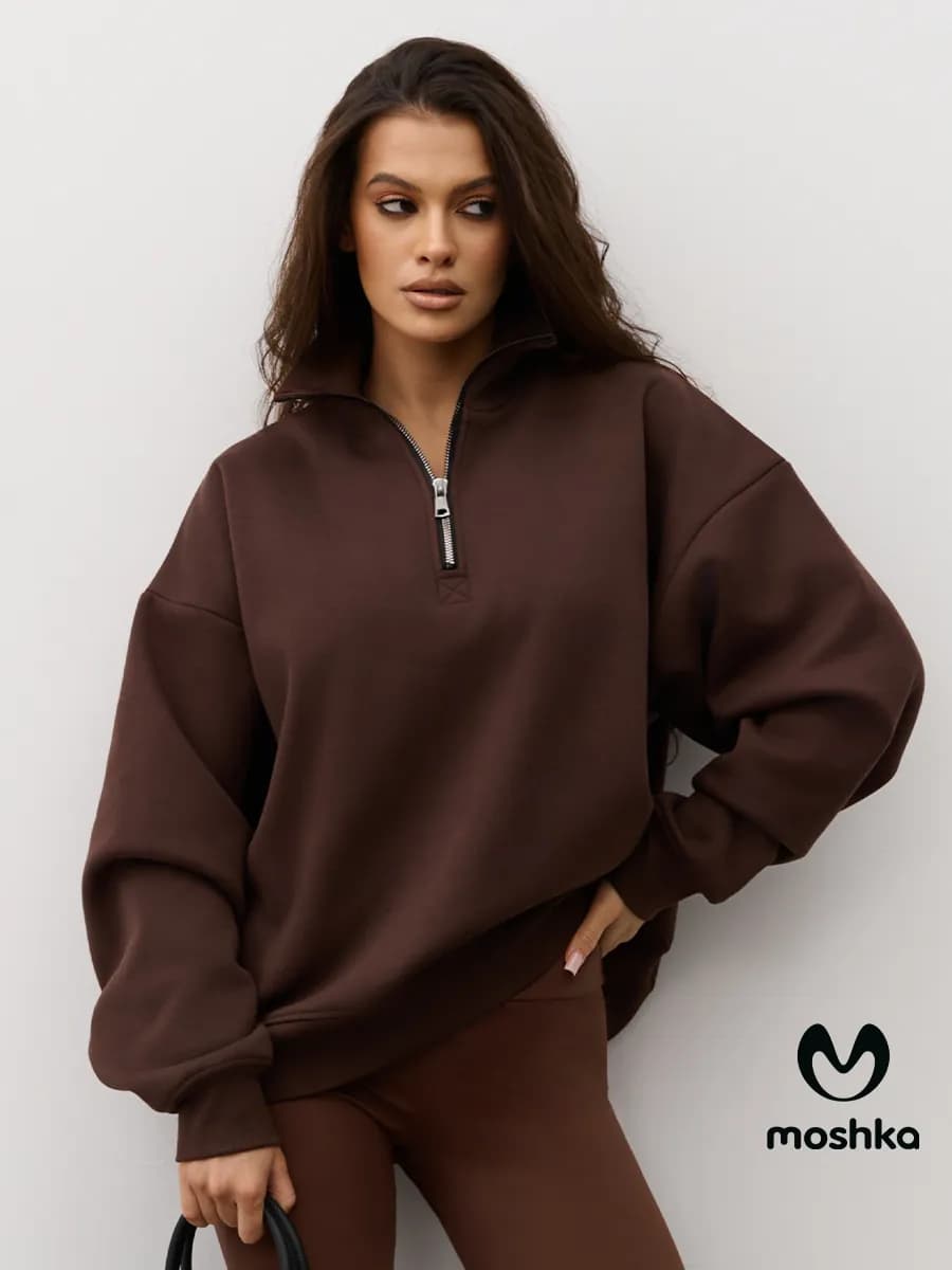 Свитшот полузамок оверсайз на молнии с начесом