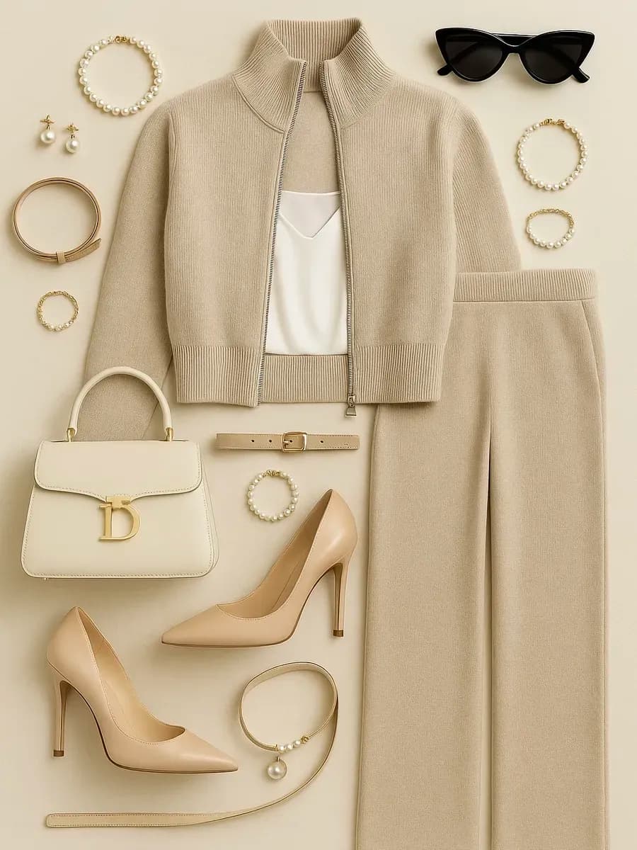 Трикотажный брючный костюм теплый вязаный осень зима - фото 1