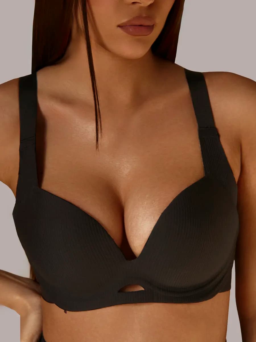 Бюстгальтер бесшовный черный без косточек в рубчик